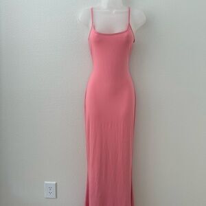 pink coral bodycon fitted cami spaghetti strap sleeveless maxi long dress